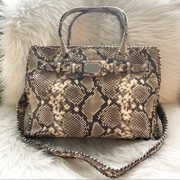 Michael Kors Handbags - Michael Kors Python Print Hamilton large satchel